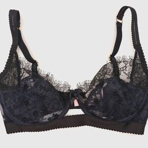 Agent Provocateur Navy Blue Black Lace Underwire Bra 34DD Sheer Floral Lingerie